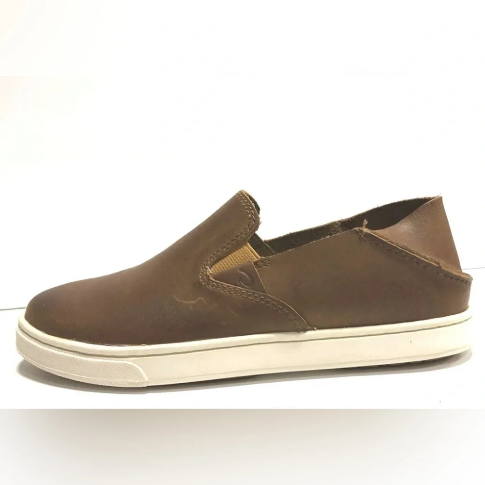 Olukai Pehuea Womens Slip-On Brown Leather Size 6.5 M